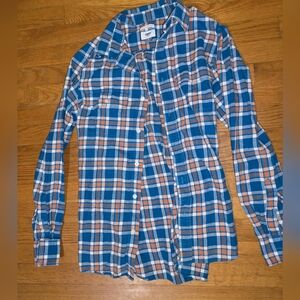 Old Navy Blue and Orange Checkered Men's Shirt Vintage